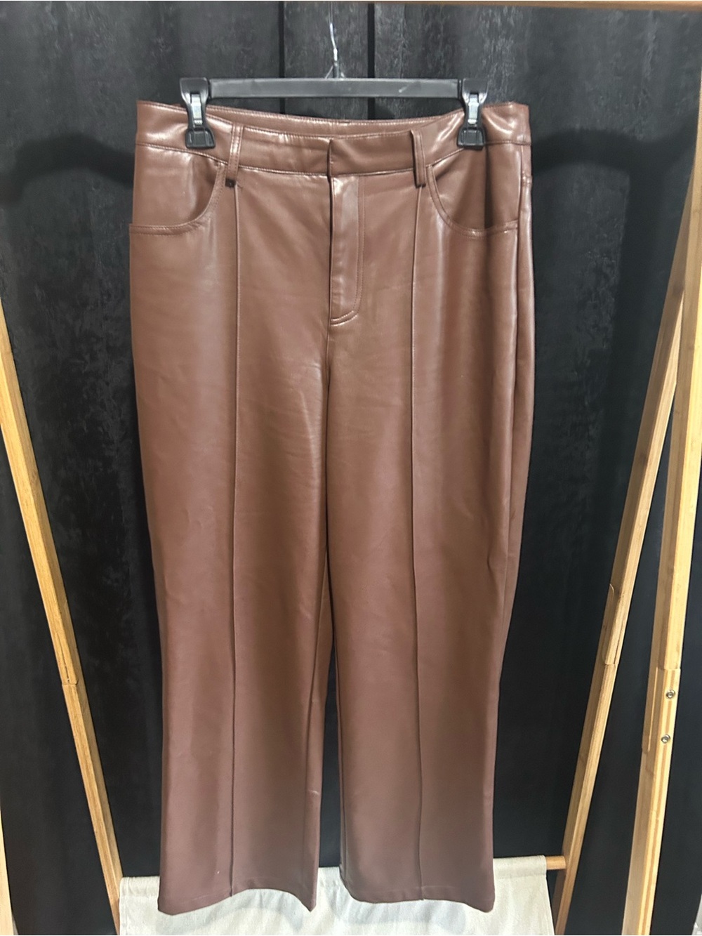 Women’s Brown Faux Leather Straight-Leg Pants